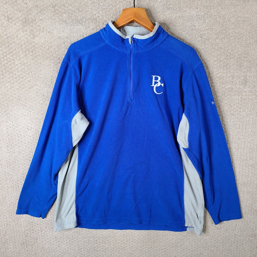 Columbia Pullover‎ Mens XL Blue Gray Fleece 1/4 Zip BC Logo Polyester Outdoor